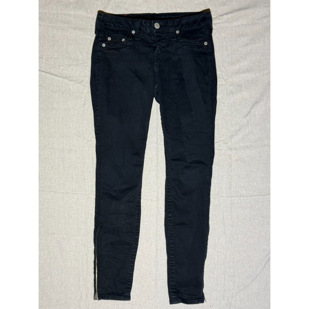 True Religion Tara Ankle Zip Skinny Jeans Womens 27 Black Denim Made in USA Y2K